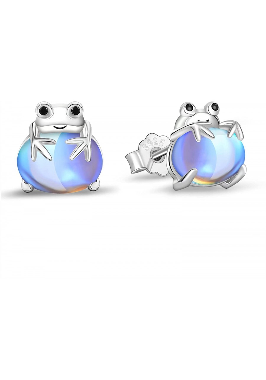 Frog Earrings 925 Sterling Silver Cute Frog Studs Earrings Moonstone Earrings for Sensitive Ears Frog Jewelry Gifts for Women...