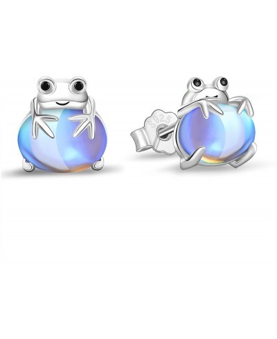 Frog Earrings 925 Sterling Silver Cute Frog Studs Earrings Moonstone Earrings for Sensitive Ears Frog Jewelry Gifts for Women...