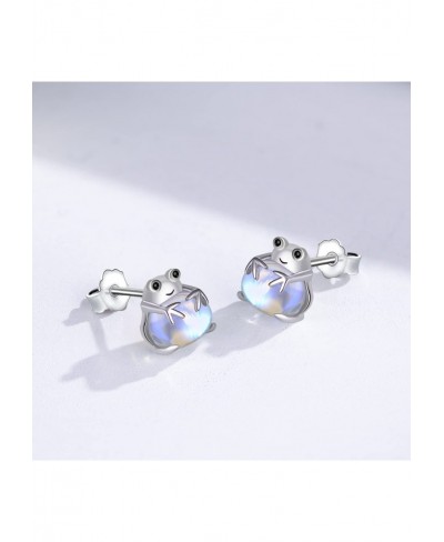 Frog Earrings 925 Sterling Silver Cute Frog Studs Earrings Moonstone Earrings for Sensitive Ears Frog Jewelry Gifts for Women...