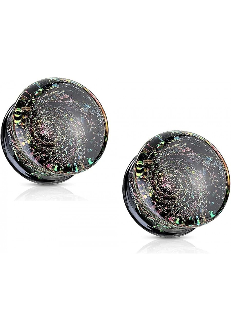 Multicolor Aurora Borealis Sparkle Swirl Galaxy Double Flared Glass Plugs Sold as a Pair $14.55 Piercing Jewelry