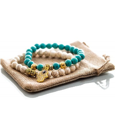 Antique White & Turquoise with Gold Charm Hamsa Buddha Bracelets $37.67 Strand