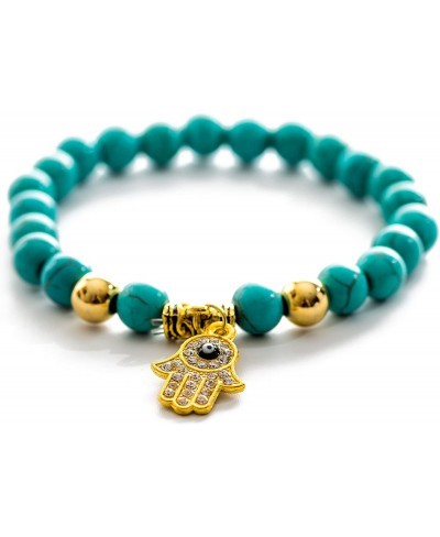 Antique White & Turquoise with Gold Charm Hamsa Buddha Bracelets $37.67 Strand