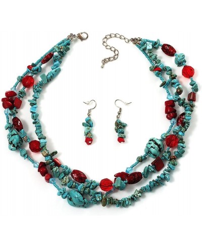 Multistrand Turquoise Stone Necklace and Drop Earrings Set (Silver Tone) $40.18 Jewelry Sets