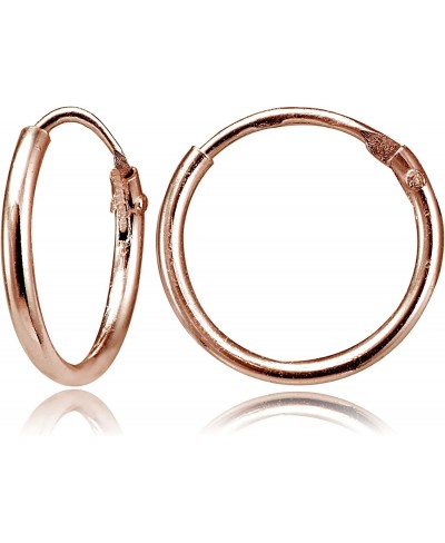 Rose Gold Flash Sterling Silver Small Tiny Mini Endless 10mm Thin Round Unisex Hoop Earrings for Men Women $10.84 Hoop