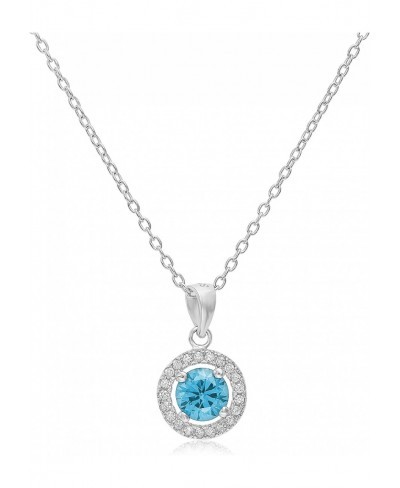 Sterling Silver Simulated Aquamarine March CZ Birthstone Halo Pendant $20.81 Pendants & Coins