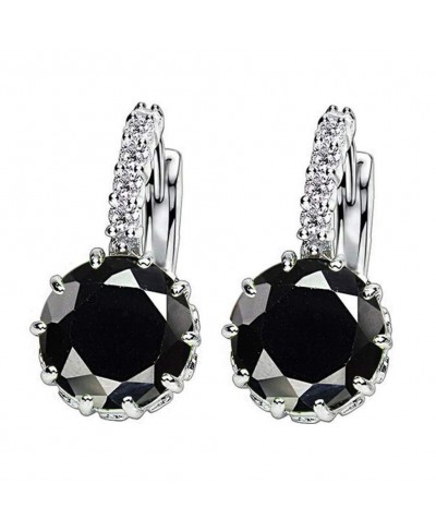 Earrings Women Round Cubic Zirconia Inlaid Huggie Hoop Earings Piercing Jewelry Gift Black $5.60 Hoop