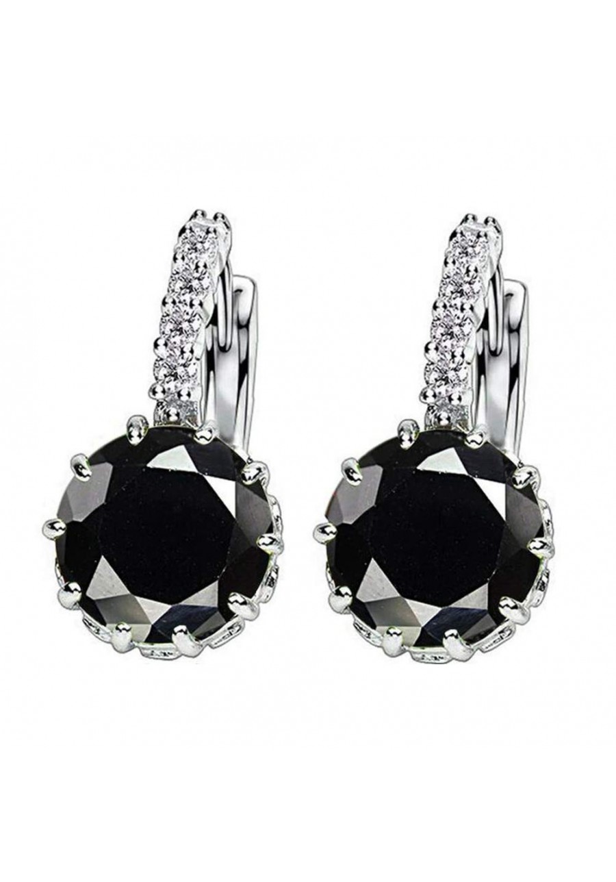 Earrings Women Round Cubic Zirconia Inlaid Huggie Hoop Earings Piercing Jewelry Gift Black $5.60 Hoop