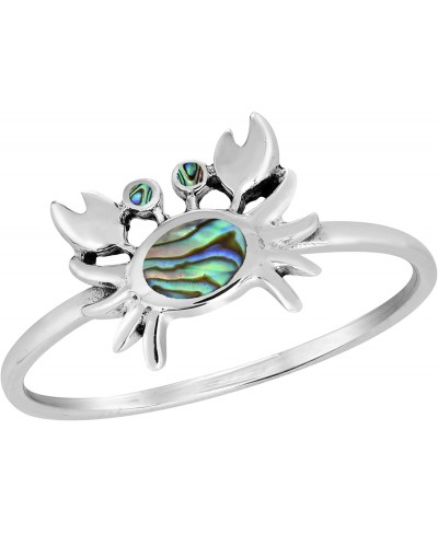 Ocean's Curious Little Crab Abalone Shell .925 Sterling Silver Band Ring $8.69 Bands