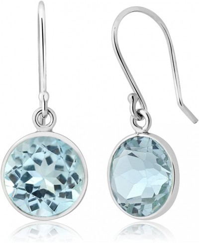 925 Sterling Silver Blue Topaz Gemstone Birthstone Dangle Earrings For Women (5.00 Ct Round 9MM) $29.59 Drop & Dangle