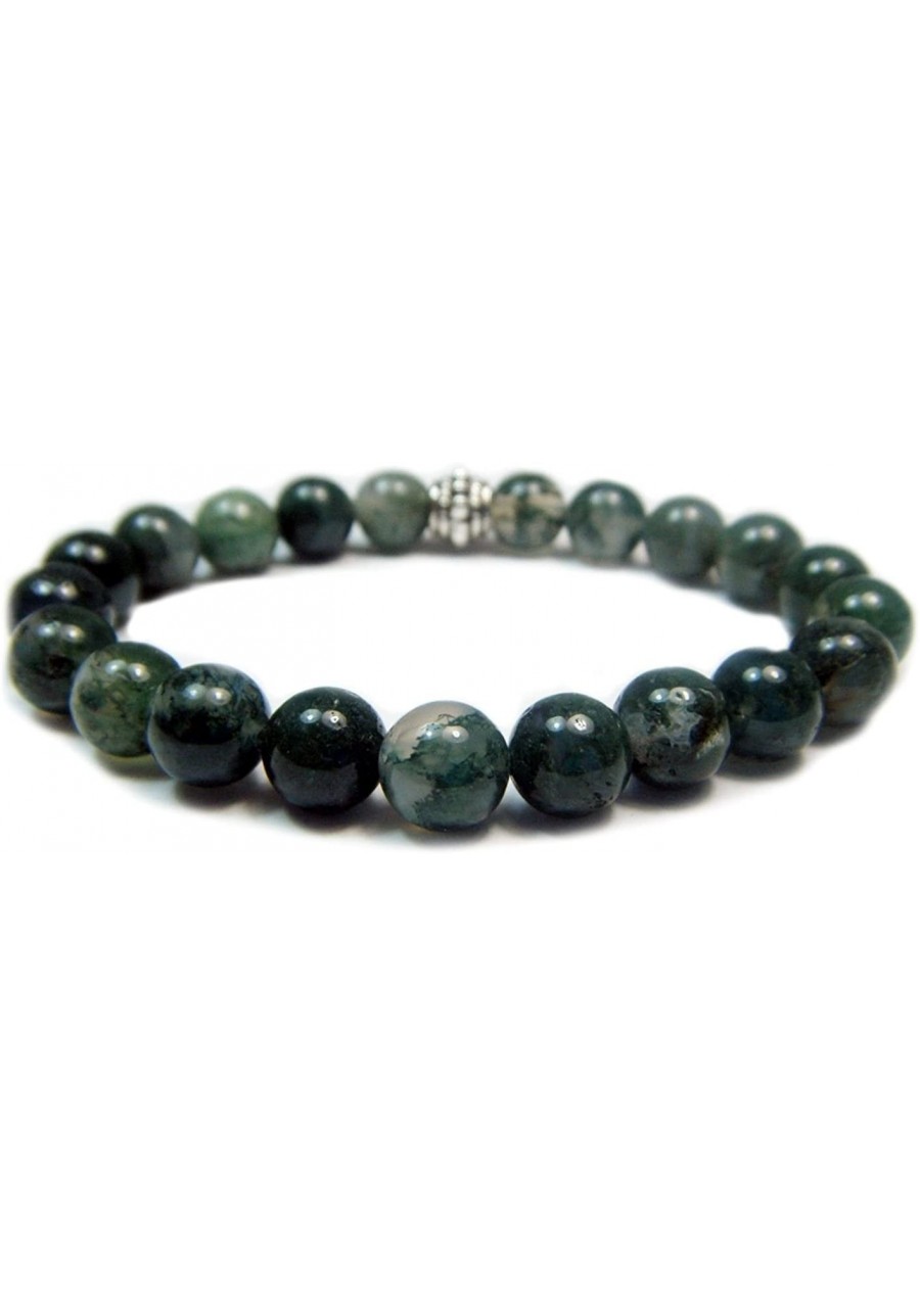 Moss Agate 8mm Round Genuine Crystal Gemstone Beaded Bracelet on Elastic Cord $12.66 Stretch