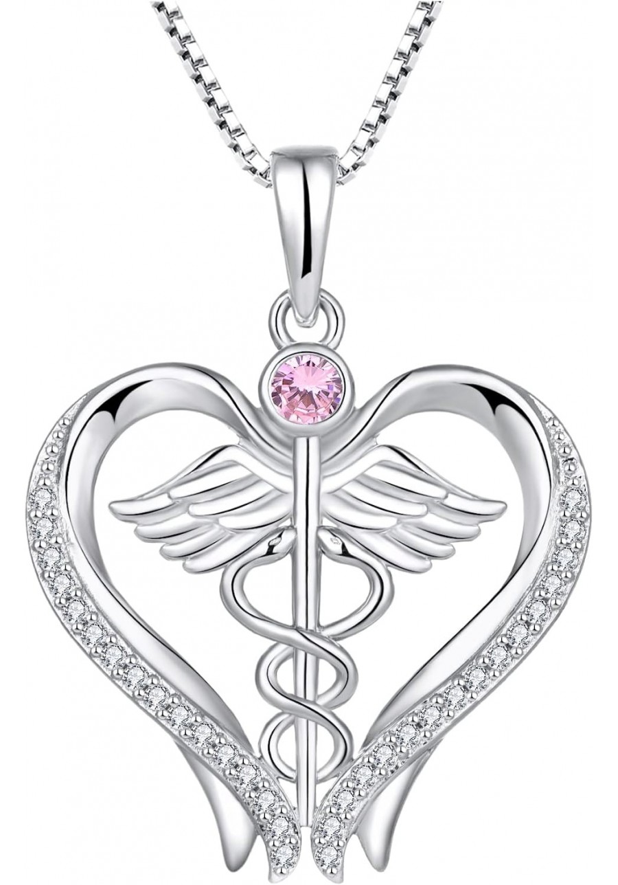 Caduceus Pendant Necklace 925 Sterling Silver Heart Angel Wings Nurse Jewelry Gifts for Doctor Graduation Medical Student $37...