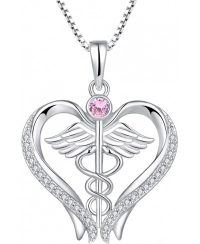 Caduceus Pendant Necklace 925 Sterling Silver Heart Angel Wings Nurse Jewelry Gifts for Doctor Graduation Medical Student $37...