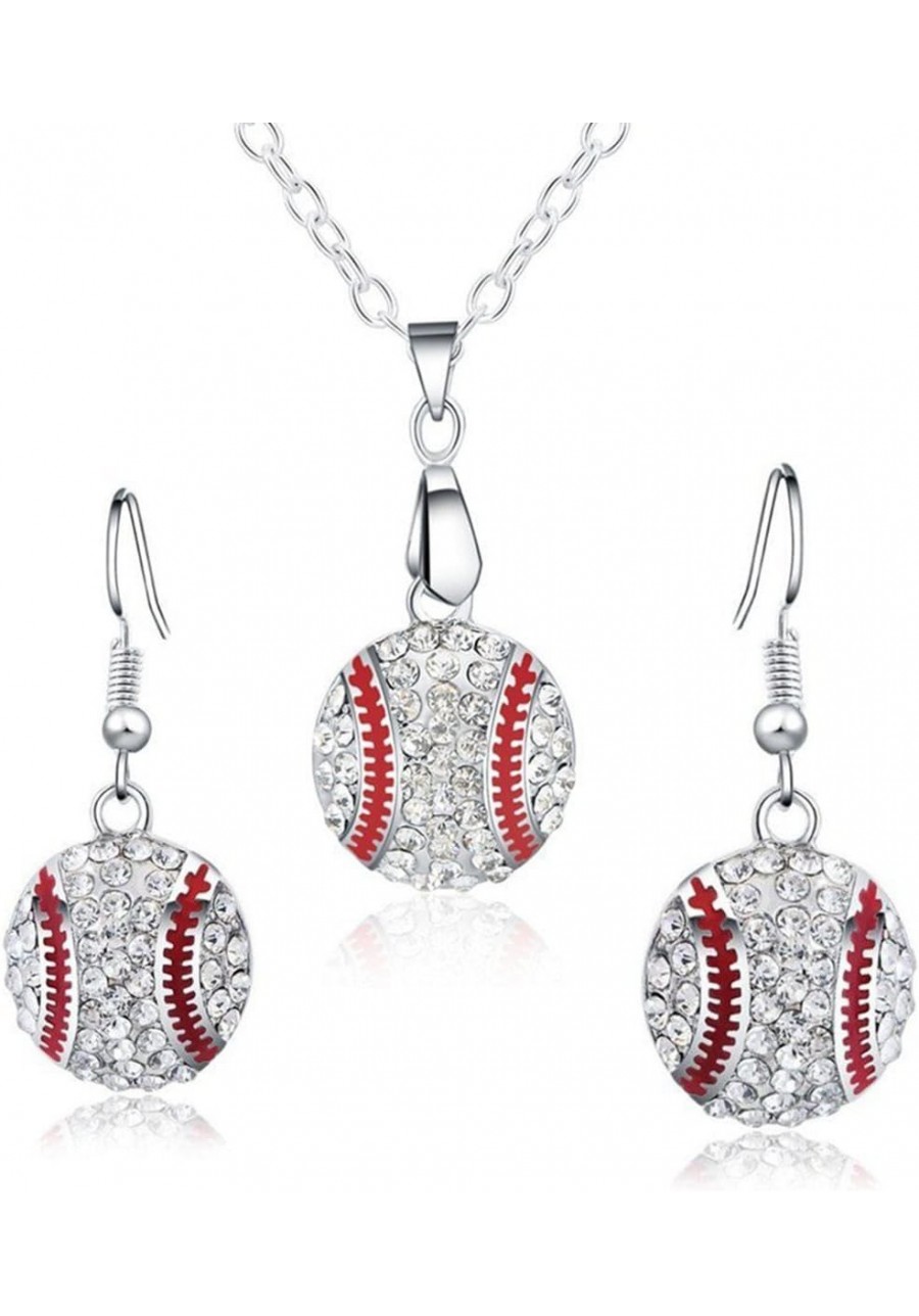 Baseball Pendant Necklace & Dangle Earrings Jewelry Set Sport Clear Crystal Fashion Jewelry (Silver earrings+necklace) $8.46 ...