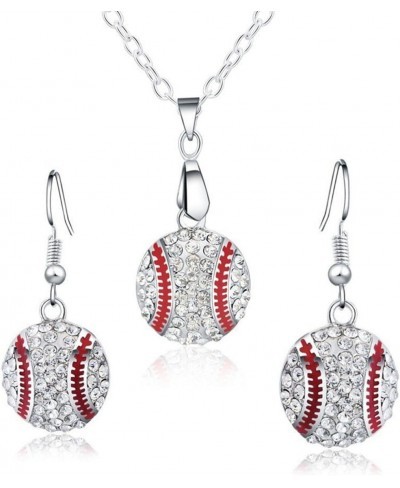 Baseball Pendant Necklace & Dangle Earrings Jewelry Set Sport Clear Crystal Fashion Jewelry (Silver earrings+necklace) $8.46 ...