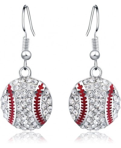 Baseball Pendant Necklace & Dangle Earrings Jewelry Set Sport Clear Crystal Fashion Jewelry (Silver earrings+necklace) $8.46 ...