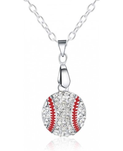 Baseball Pendant Necklace & Dangle Earrings Jewelry Set Sport Clear Crystal Fashion Jewelry (Silver earrings+necklace) $8.46 ...