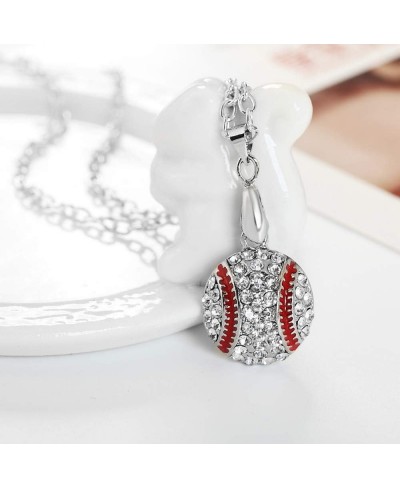 Baseball Pendant Necklace & Dangle Earrings Jewelry Set Sport Clear Crystal Fashion Jewelry (Silver earrings+necklace) $8.46 ...