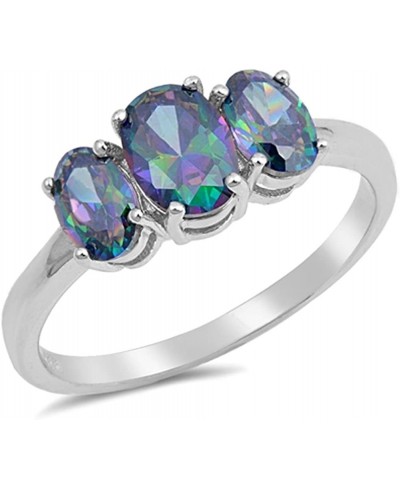Triple Oval Rainbow Simulated Topaz Cute Ring New .925 Sterling Silver Band Sizes 4-12 $21.26 Bands