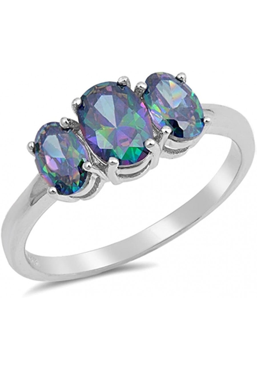 Triple Oval Rainbow Simulated Topaz Cute Ring New .925 Sterling Silver Band Sizes 4-12 $21.26 Bands