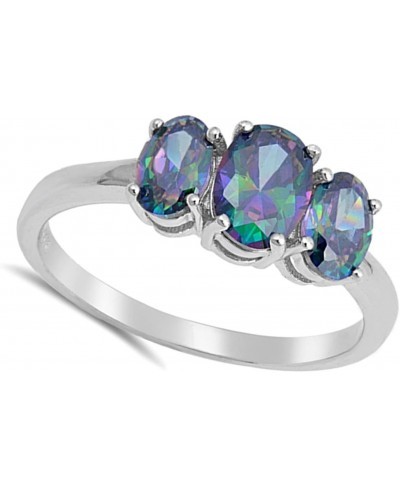 Triple Oval Rainbow Simulated Topaz Cute Ring New .925 Sterling Silver Band Sizes 4-12 $21.26 Bands