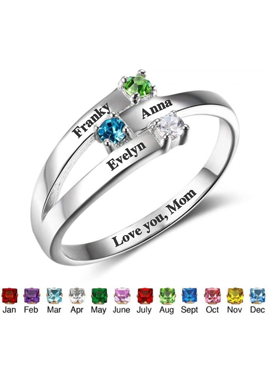 Personalized Mothers Ring with 3 Birthstones Custom Engraved Family Rings with Names for Anniversary $28.94 Wedding Bands