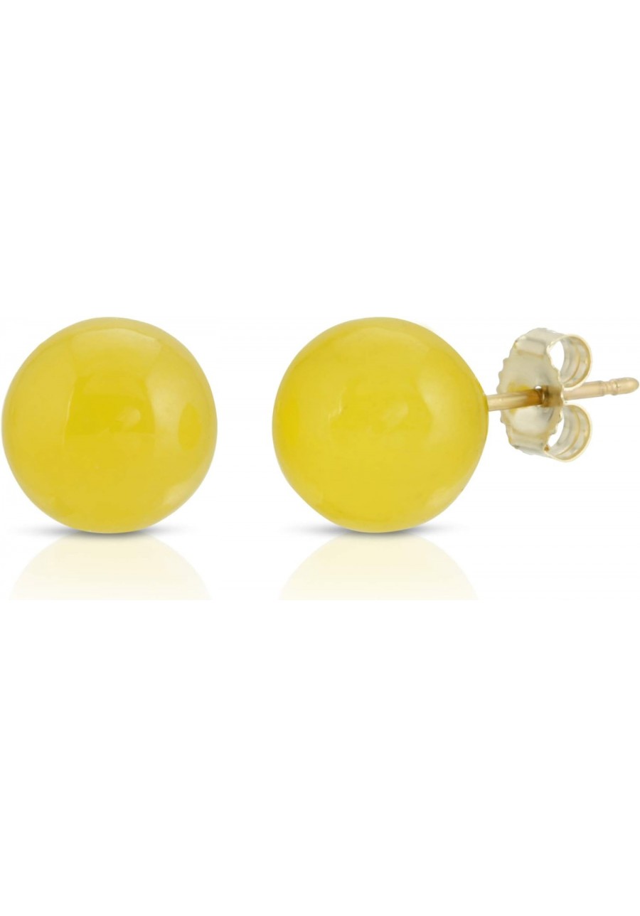 14K Yellow Gold 8mm Real Jade Round Stud Post Earrings in Yellow Color $44.18 Stud