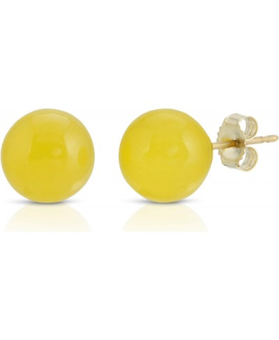 14K Yellow Gold 8mm Real Jade Round Stud Post Earrings in Yellow Color $44.18 Stud