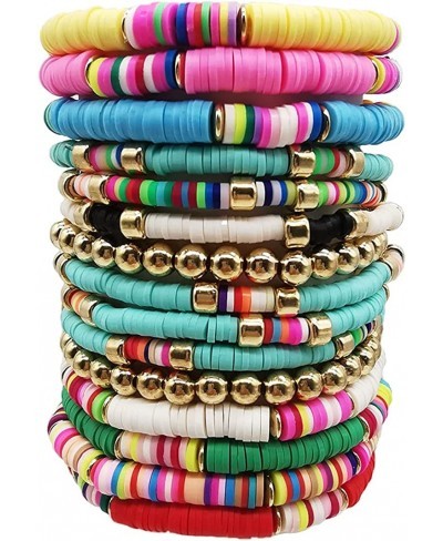 15Pcs Colorful Surfer Stretch Bracelet for Women Stackable Rainbow Vinyl Beaded Stretch Bracelets Elastic Layering Friendship...