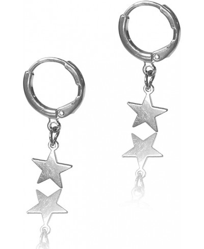 Mini Star Moon Dangle Silver Small Hoop Earrings Crescent Round Circle Geometry Pendant Earrings Punk Hip Hop Simple Small Ca...