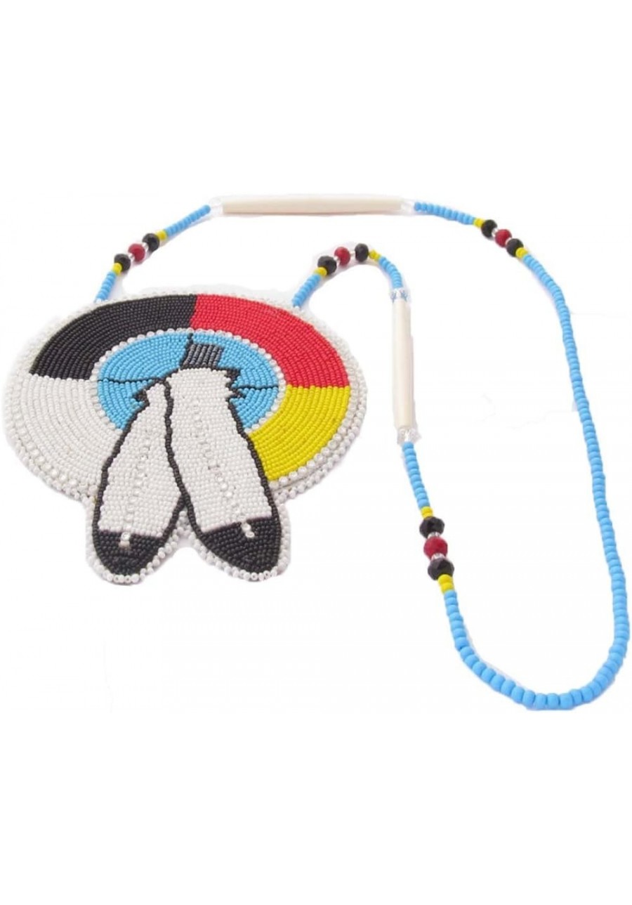 HANDMADE BEADED INDIAN JEWELRY MULTI COLOR NATIVE FEATHER SEED BEADED MEDALLION NECKLACE N-6-SB-198 $52.06 Jewelry Sets