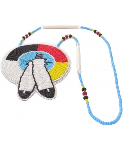 HANDMADE BEADED INDIAN JEWELRY MULTI COLOR NATIVE FEATHER SEED BEADED MEDALLION NECKLACE N-6-SB-198 $52.06 Jewelry Sets