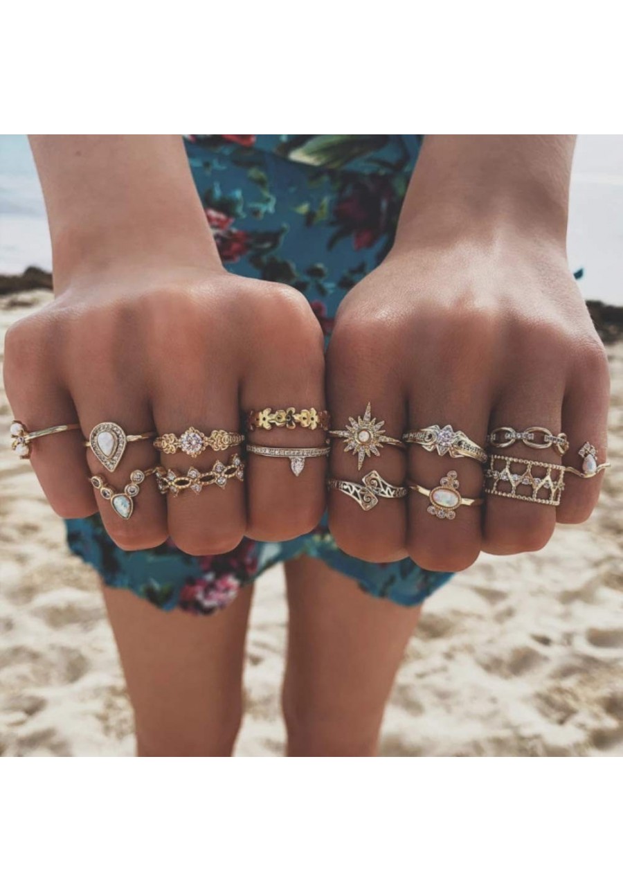 14 Pcs Vintage Gold Knuckle Ring Set Bohemian Retro Rhinestone Joint Knuckle Nail Midi Ring Finger Rings Set $7.12 Statement