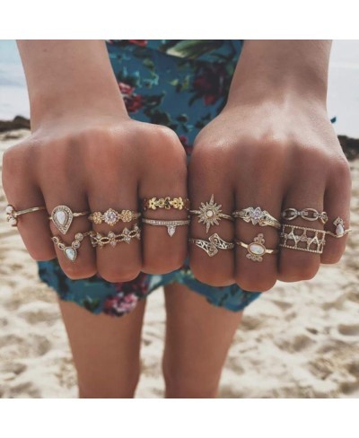 14 Pcs Vintage Gold Knuckle Ring Set Bohemian Retro Rhinestone Joint Knuckle Nail Midi Ring Finger Rings Set $7.12 Statement