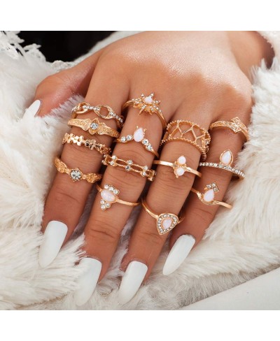 14 Pcs Vintage Gold Knuckle Ring Set Bohemian Retro Rhinestone Joint Knuckle Nail Midi Ring Finger Rings Set $7.12 Statement