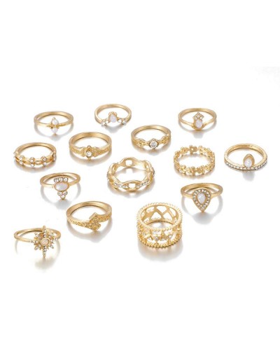 14 Pcs Vintage Gold Knuckle Ring Set Bohemian Retro Rhinestone Joint Knuckle Nail Midi Ring Finger Rings Set $7.12 Statement