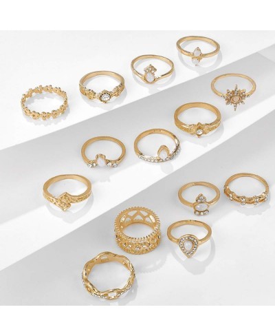 14 Pcs Vintage Gold Knuckle Ring Set Bohemian Retro Rhinestone Joint Knuckle Nail Midi Ring Finger Rings Set $7.12 Statement