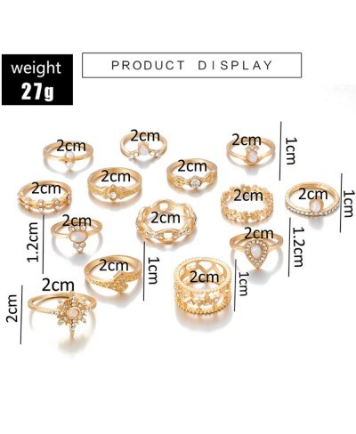 14 Pcs Vintage Gold Knuckle Ring Set Bohemian Retro Rhinestone Joint Knuckle Nail Midi Ring Finger Rings Set $7.12 Statement