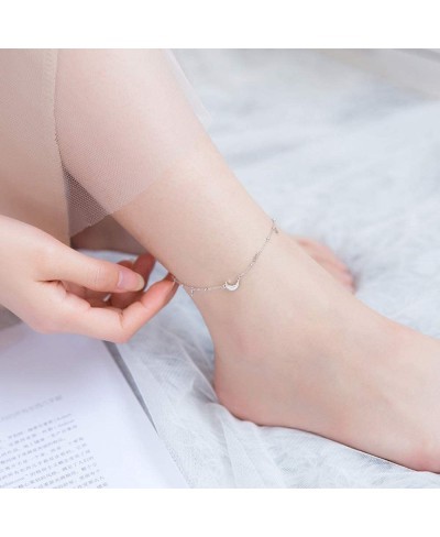 Dainty Star Crescent Moon Anklet Sterling Silver 925 Dangling Charm CZ Crystal Adjustable Foot Ankle Bracelet Sandbeach Party...