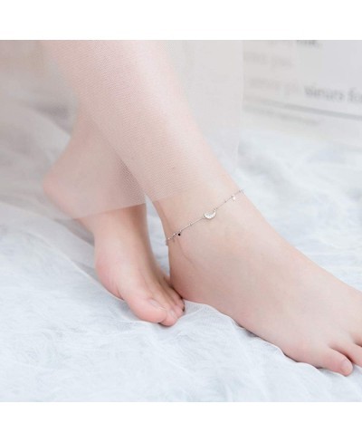 Dainty Star Crescent Moon Anklet Sterling Silver 925 Dangling Charm CZ Crystal Adjustable Foot Ankle Bracelet Sandbeach Party...