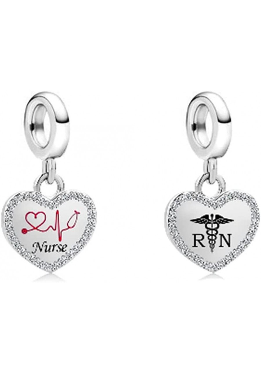 Heart Nurse Nursing RN Registered Caduceus Love Crystal Charm Beads for Bracelets $15.59 Charms & Charm Bracelets