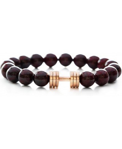 Garnet Dumbbell Bracelet Rose Gold Plated Fitness Gym Jewelry Beaded Bracelet $51.84 Strand