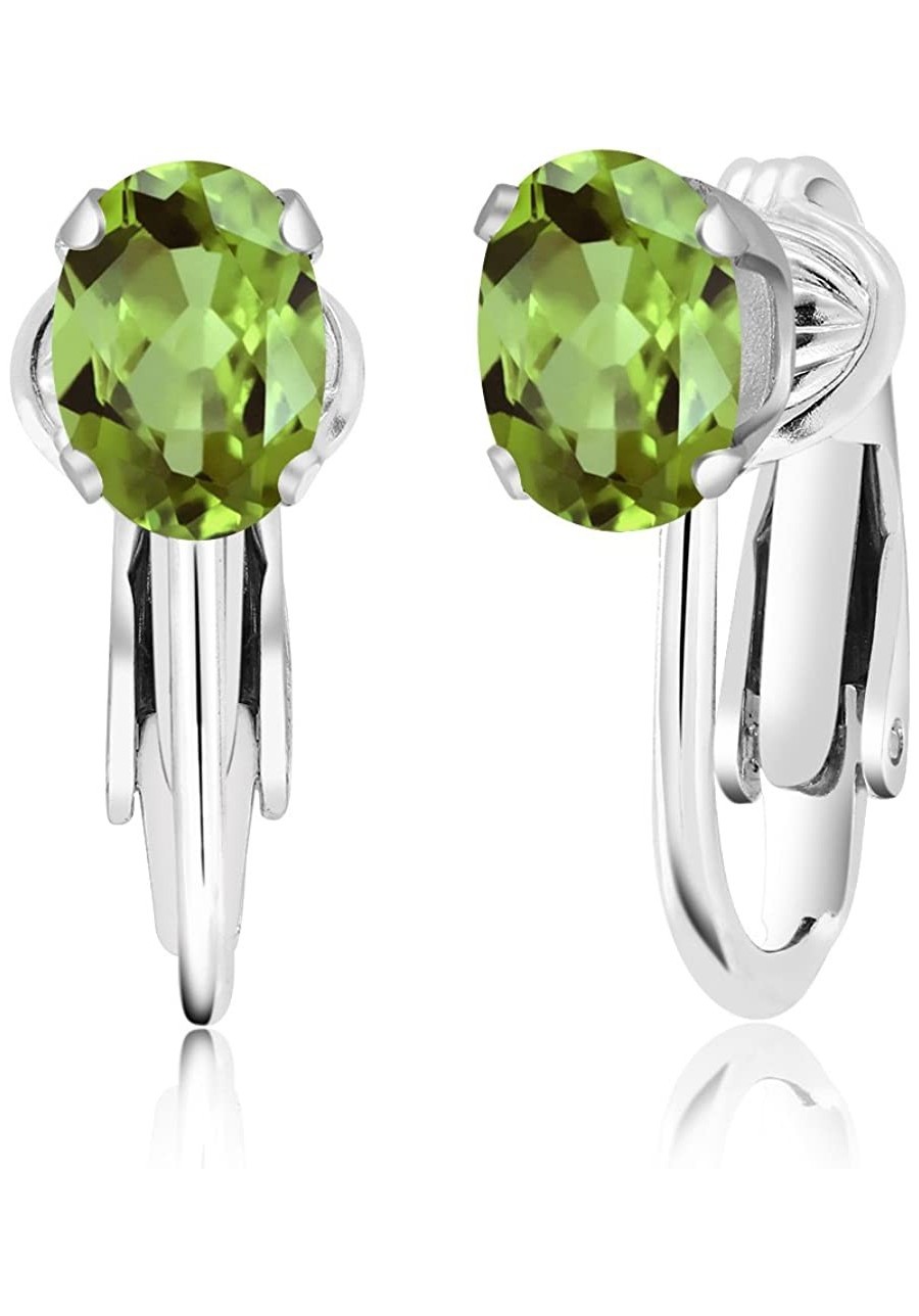 925 Sterling Silver Green Peridot Women Clip-On Earrings (1.60 Cttw Gemstone Birthstone Oval 7X5MM) $33.07 Clip-Ons