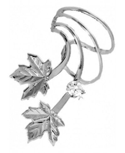 Maple Leaf with CZ Rhodium on Silver Short Wave Ear Cuff Earring Wraps $25.67 Cuffs & Wraps