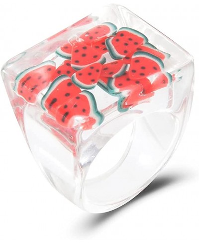Resin Fruit Rings For Women Chunky Acrylic Rings Cute Plastic Colorful Ring Set Strawberry Watermelon Lemon Kiwi Trendy Ring ...