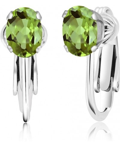 925 Sterling Silver Green Peridot Women Clip-On Earrings (1.60 Cttw Gemstone Birthstone Oval 7X5MM) $33.07 Clip-Ons