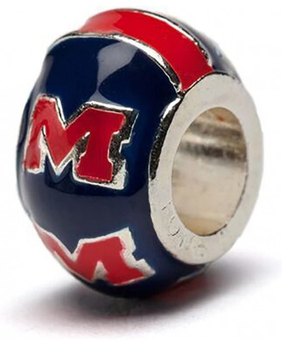 University of Mississippi Charm Ole Miss Rebel - Red M on Round Blue Bead Charm Officially Licensed University of Mississippi...