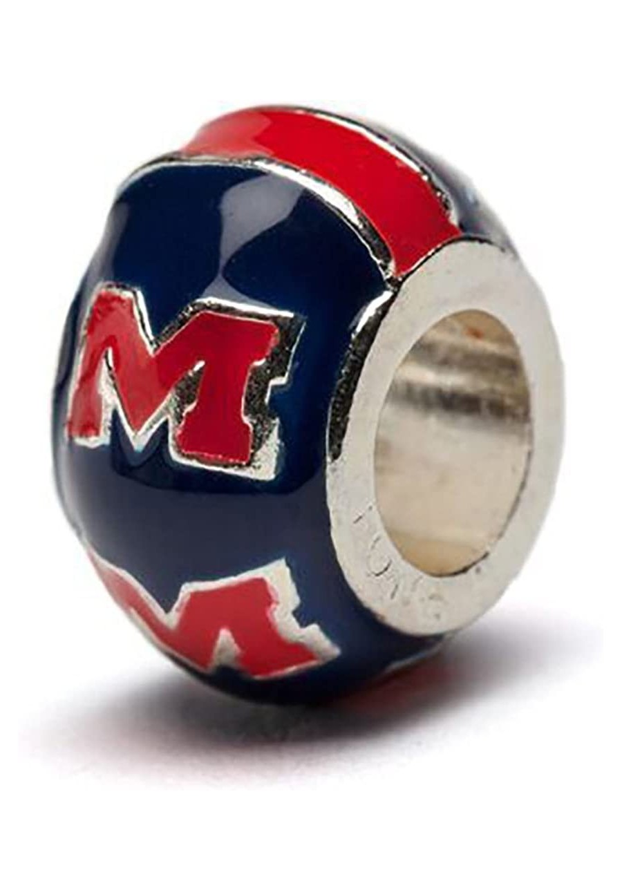 University of Mississippi Charm Ole Miss Rebel - Red M on Round Blue Bead Charm Officially Licensed University of Mississippi...