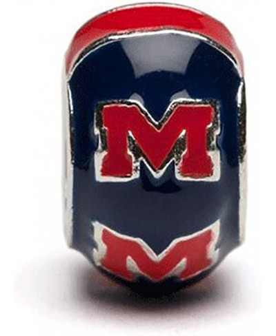 University of Mississippi Charm Ole Miss Rebel - Red M on Round Blue Bead Charm Officially Licensed University of Mississippi...