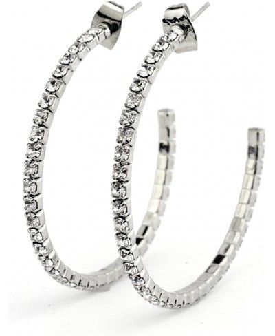 Women's Elegant Swarovski Crystal Stud 35mm Flex Pierced Hoop Earrings $12.41 Hoop