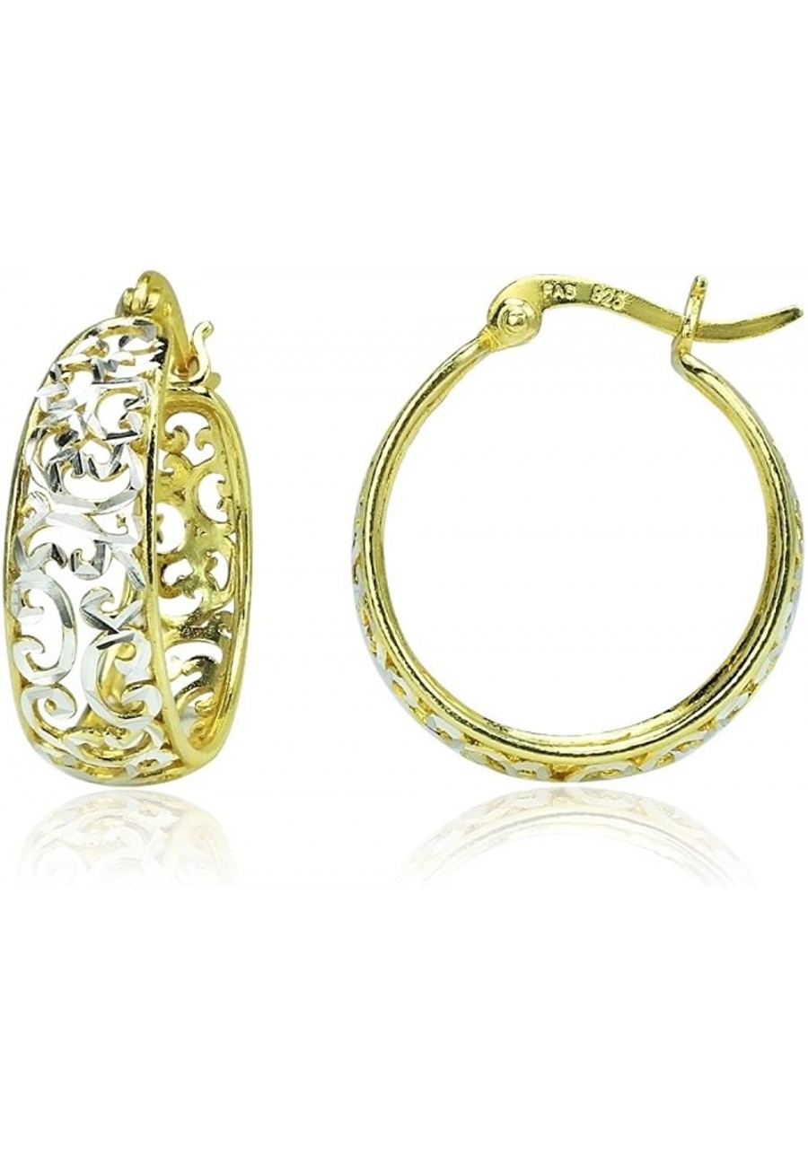 Sterling Silver Diamond-cut Filigree Swirl Hoop Earrings $21.38 Hoop